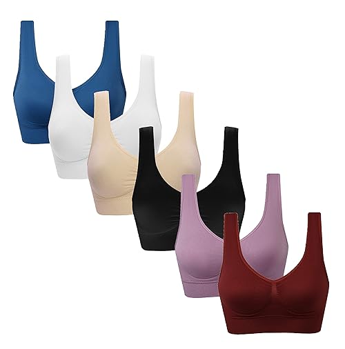 Vermilion Bird Women's 3 Pack Seamless Comfortable Sports Bra with Removable Pads Pack of 6 XL