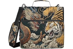 ALAZA Zipper Binder 3 Ring Tiger Dragon Binder Organizer with Zipper and Shoulder Strap Large Capacity Multi-Pocket Trapper Keeper File Folder for Office Supplies