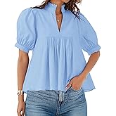 Zhiyouni Summer Blouses for Women 2026 Dressy Casual Short Sleeves V Neck Babydoll Peplum Tops