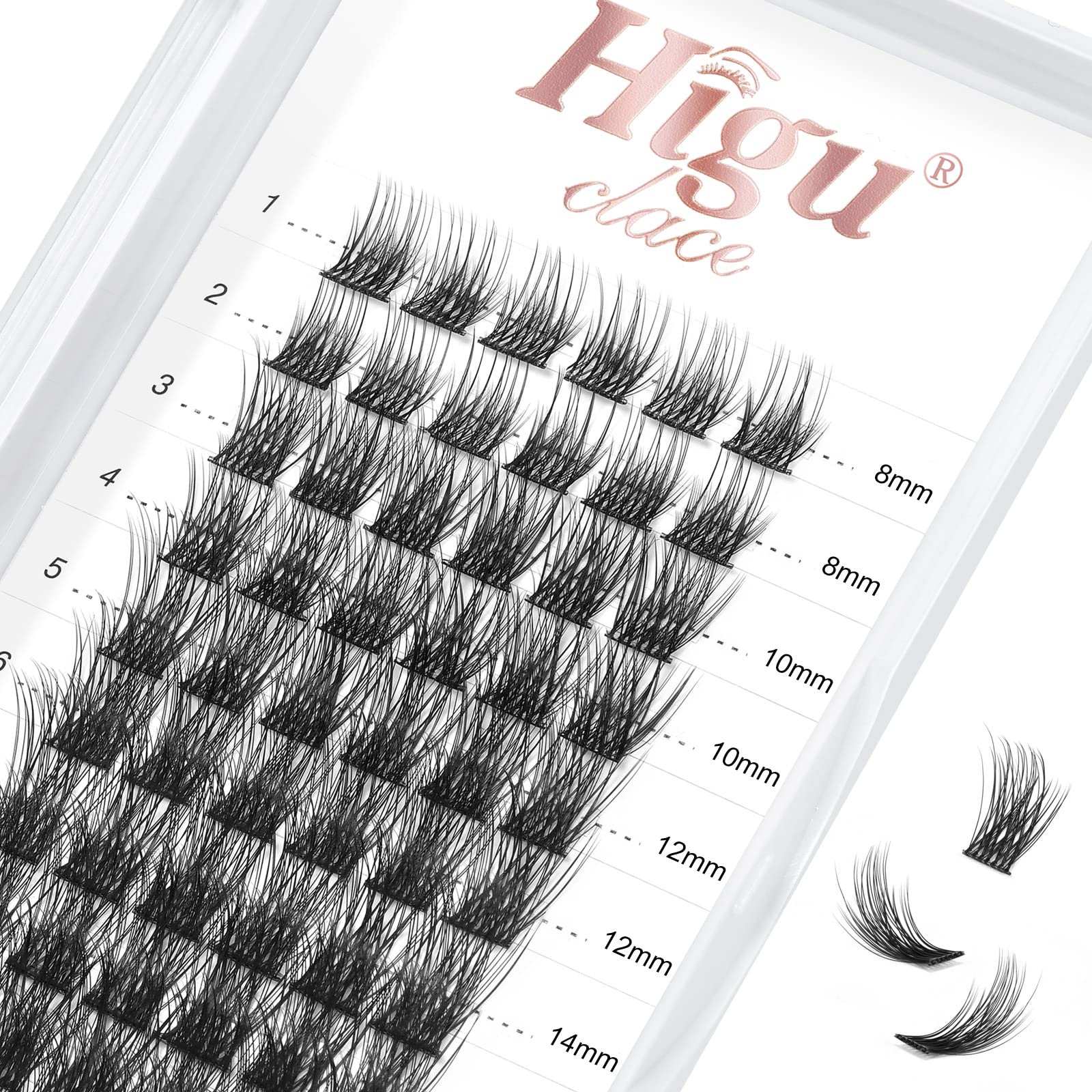 Higu clace Lash Clusters, 72pcs DIY Eyelash Extensions D Curl 8-16mm Lash Extensions Thin Stem Individual Lashes Cluster Lashes Wispy Reusable Soft for Self-application (H-03 D Curl 8-16mm) — image 1