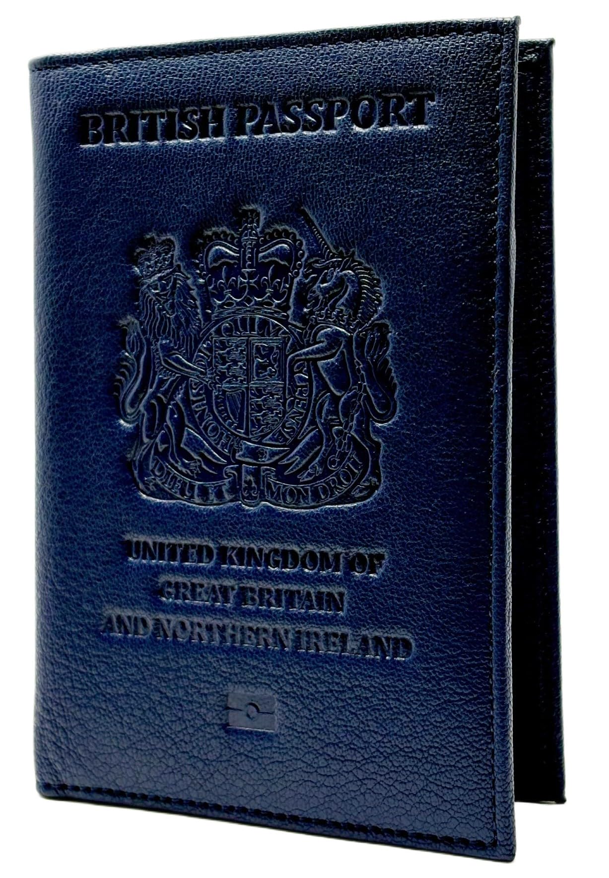 MOIRENTO UK Leather Passport Cover - British RFID Blocking Holders Genuine Navy Blue Wallet Passport Travel Wallet Men Women Navy Nappa