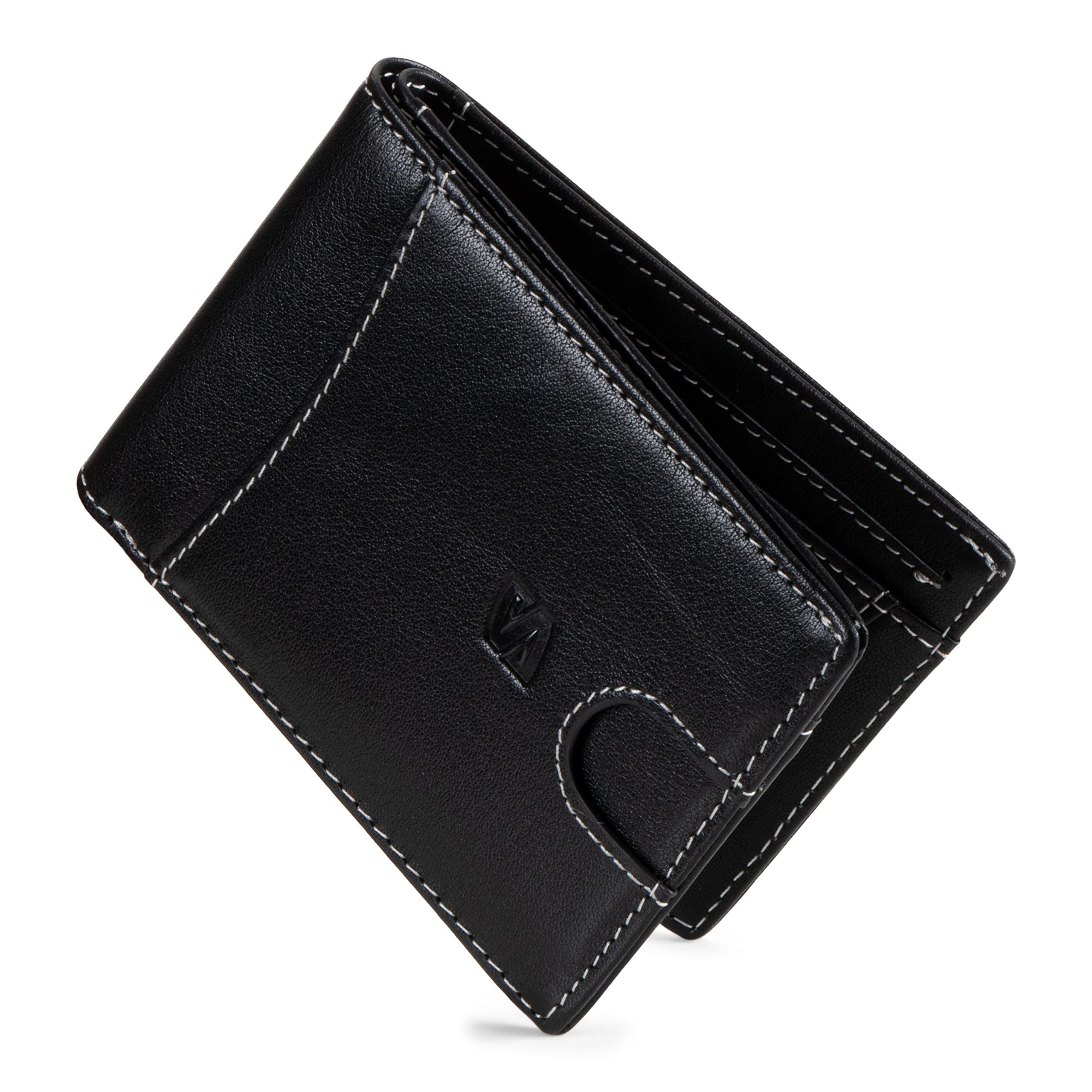 SERASAR | Men's Premium Genuine Leather Card Wallet in Black | 11 Card Slots | RFID Protection | Inclusive Gift Box | Great Gift Idea
