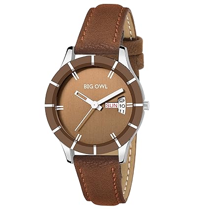 Bigowl Analogue Brown Day and Date Leather Watch for Women and Girls