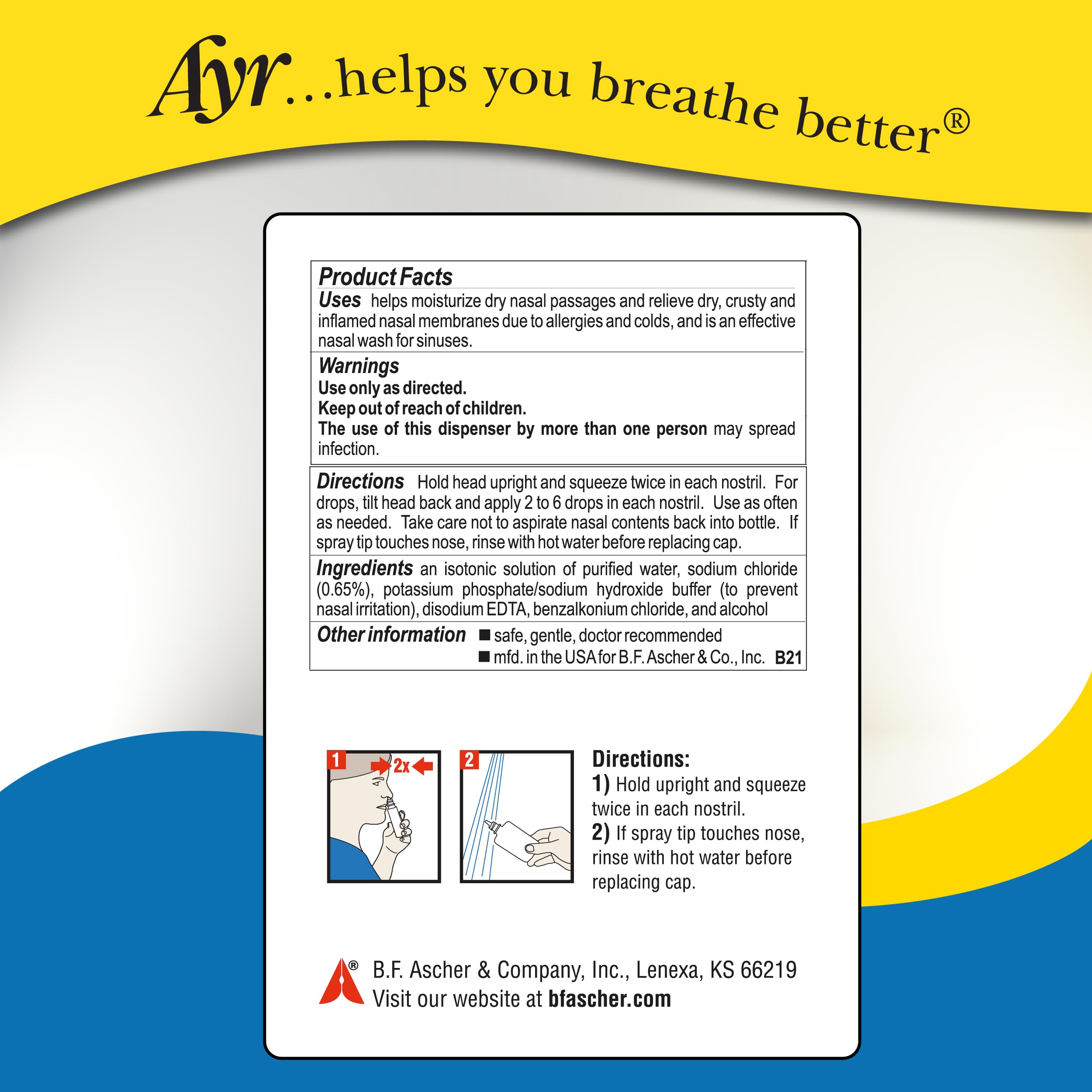 Ayr Saline Nasal Mist, 1.69 Fl Oz (Pack of 6) (Packaging may vary)