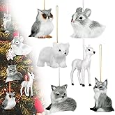 Skylety 6 Pcs Forest Animals Ornaments Christmas Woodland Animal Faux Fur Plush Hanging Ornaments Christmas Tree Decor for Fall Winter Birthday Home Party Supplies