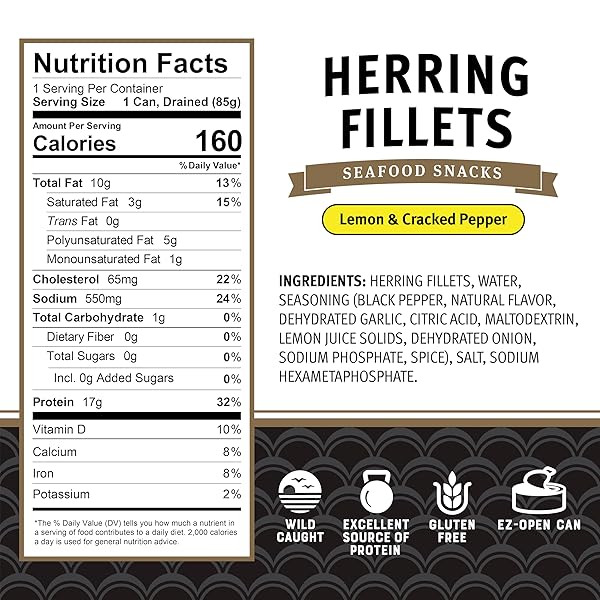 BRUNSWICK HERRING FILLETS IN LEMON & CRACKED PEPPER, 3.53 OZ (PACK OF 12) – 15G PROTEIN PER SERVING – GLUTEN FREE, KETO FRIENDLY – GREAT FOR PASTA & SEAFOOD RECIPES