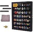 Hatovo Minifigure Display Case - Collectible Toy Minifigure, Action Figure Display Cabinet - Wall Mount Lockable Showcase - Includes Foot Supports and Microfiber Cloths - Black