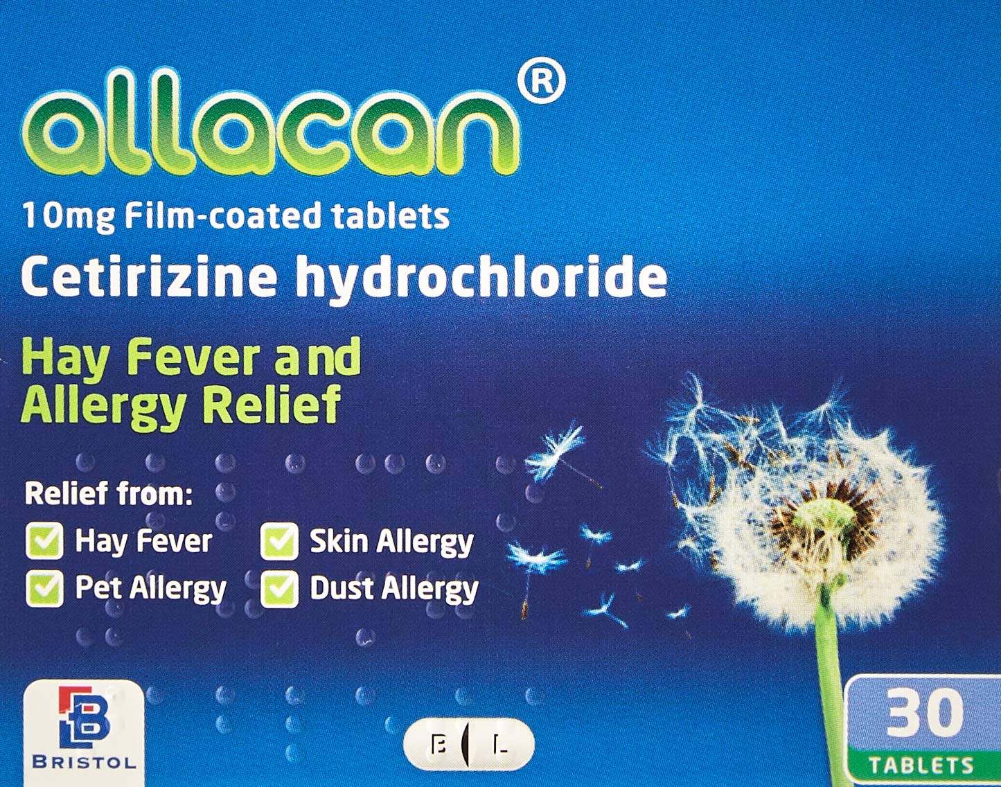 12 Months Supply Allacan Cetirizine Hayfever and Allergy Tablets 30 x 10 (30 x 2 in each box)