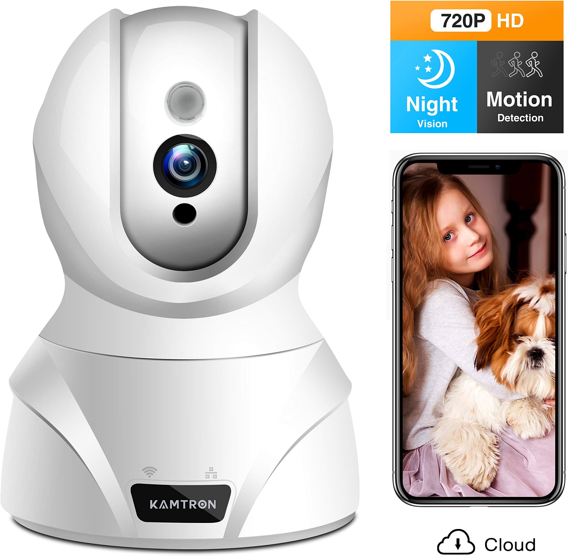 Kamtron IP Camera, 720p HD Wireless Wi-Fi Security Camera, Home Monitor with Motion Detection, Two Way Audio, Night…