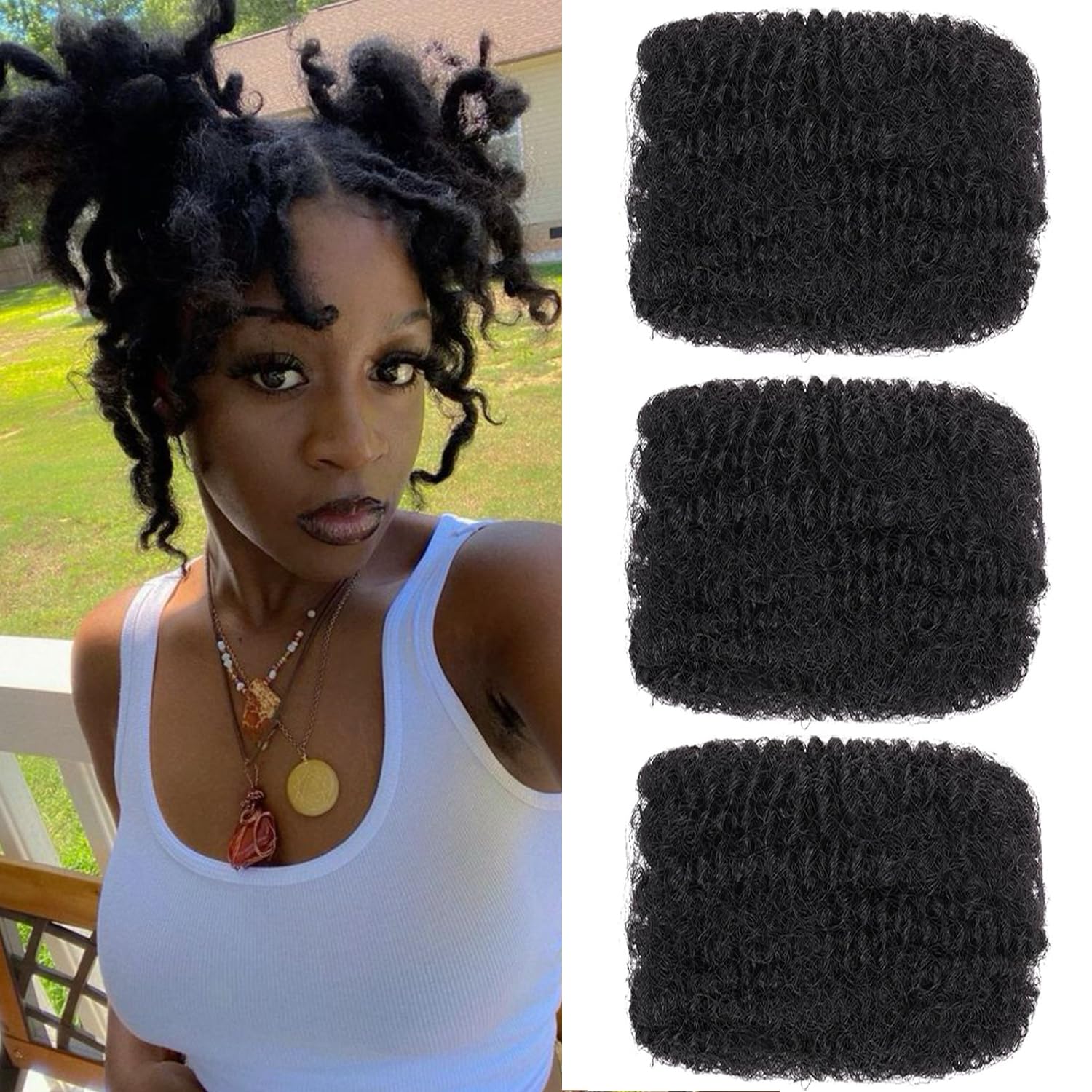 Mscat 10 Inch 3 Bundles Afro Kinky Curly Braiding Bulk Women Hair For Spring Twist Hair Natural Black Afro Kinkys Bulk Hair Synthetic For Dreadlocks Extensions Repair Locs Springy Twists 30g/pack(1B#) — image 1