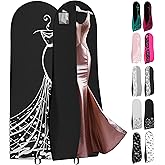 Your Bags Women’s Dress and Gown Garment Bag -72”x24” and 10” Tapered Gusset Prom Bags (Black/White Dress Print)