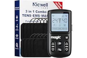 NICWELL CARE Tens Unit Muscle Stimulator Machine - Dual Channel Electronic Pulse Massager, Tens EMS Machine for Pain Relief Therapy with 10 Electrode Tens Unit Replacement Pads (2"x2")