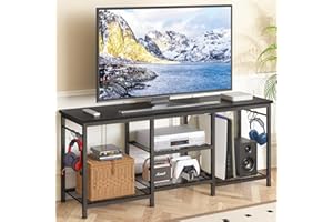 YGEOMER TV Stand for Living Room Entertainment Center for 55 inch TVs, TV Media Console Table Television Stands for Bedroom, Black