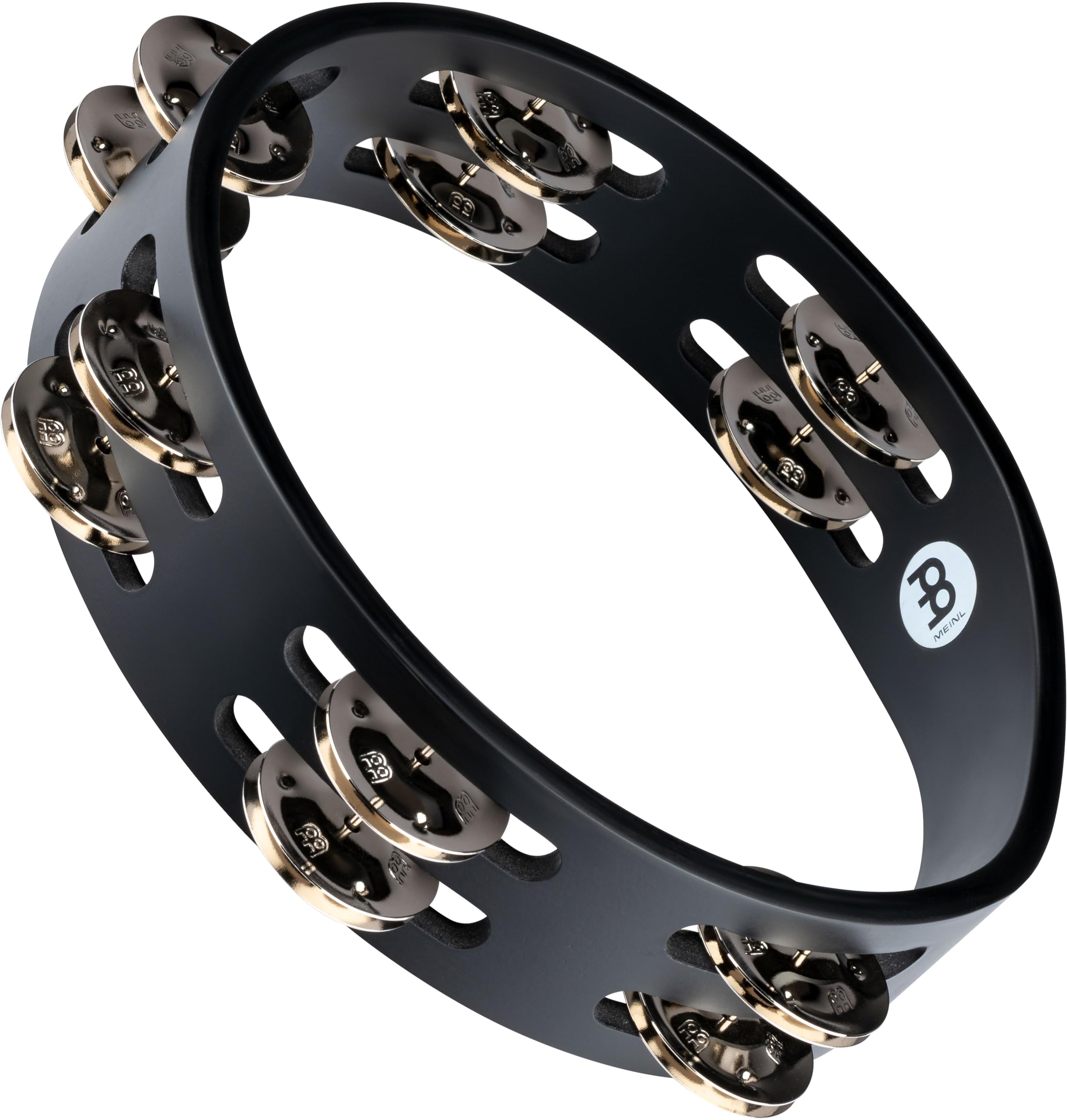 Meinl Percussion Compact Wood Tambourine - 2-Row Tambourine - 8-inch Diameter - Siam Oak / Steel, Black / Natural (CTA2S-BK)