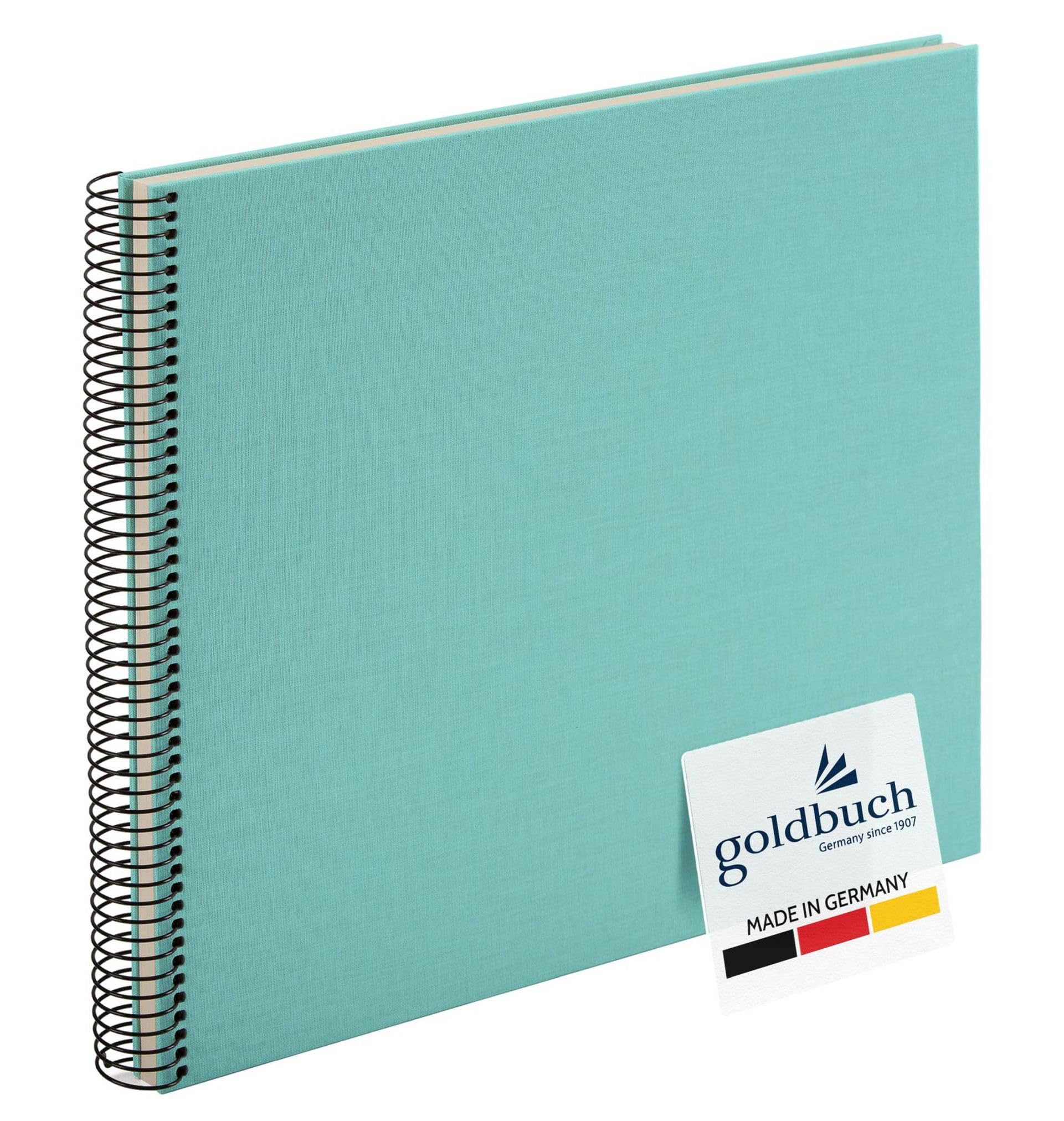 goldbuch Bella Vista 25 607 Spiral Photo Album 35 x 30 x 1.5 cm Diameter 2.8 cm Photo Album 40 White Pages Linen Photo Book for Pictures and Photos for Glue-In Aqua
