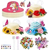 Chicingyou 15 Sets DIY Tea Party Straw Hats, Flowers, Butterflies Decor Birthday Party Favor Supplies, Not Suitable for Adult