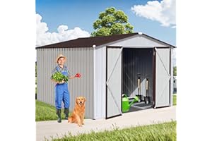 Evedy 10' × 8' Metal Outdoor Storage Shed with Door & Lock, Garden Storage Tool Shed,Metal Outdoor Storage Shed 10FT x 8FT, Tool Shed Storage House, Metal Sheds Outdoor Storage for Backyard Patio