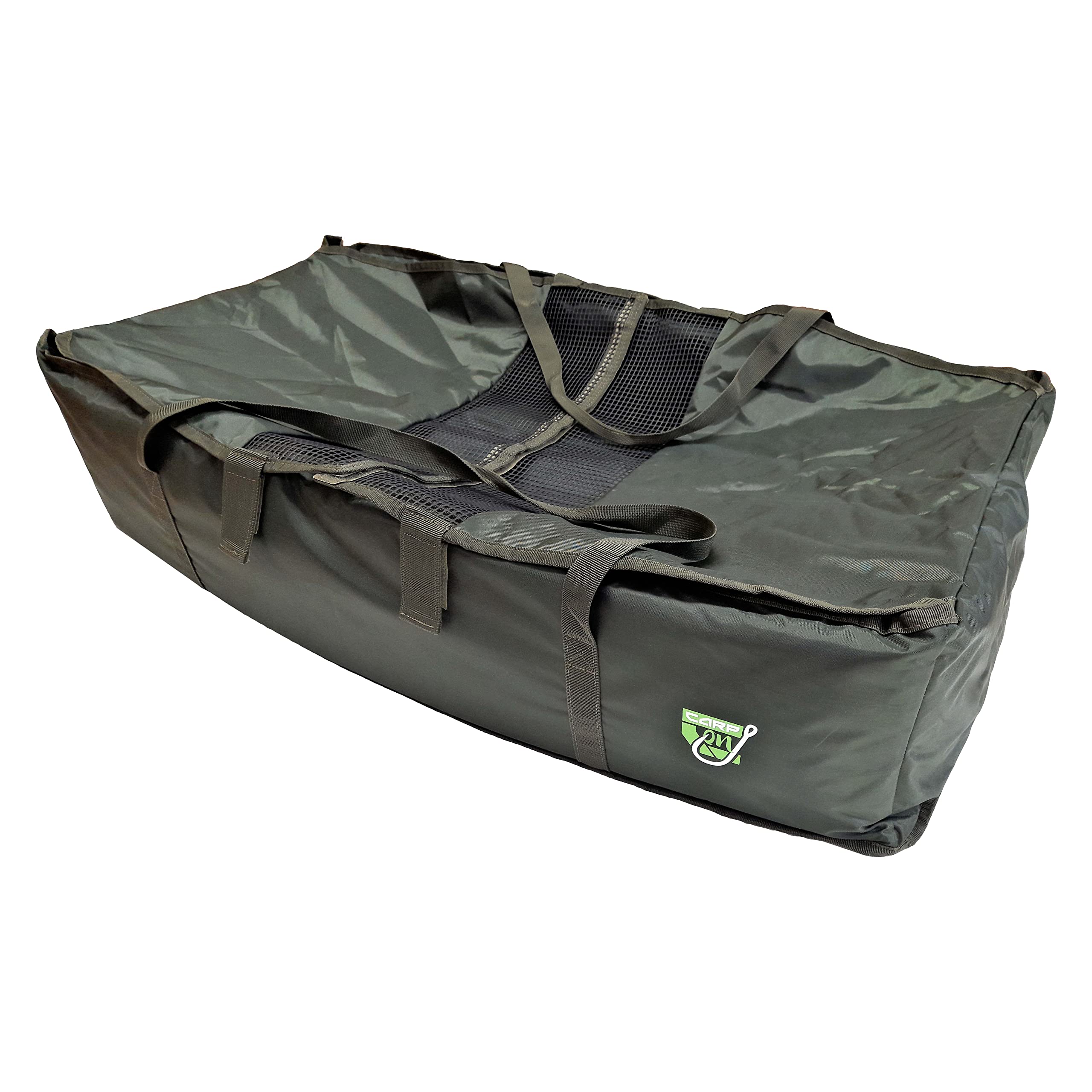 Carp On – Deluxe Ground-Level Carp Cradle & Unhooking Mat Combo, 210D Heavy-Duty Wipe-Clean Fabric, 4cm Mattress, Drainage Mesh, Carry Straps – Dark Green (90×40×20cm) [27-00058]
