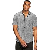 WDIRARA Men's Button Front Short Sleeve Collar Glitter Shirt Metallic Party Club Tops