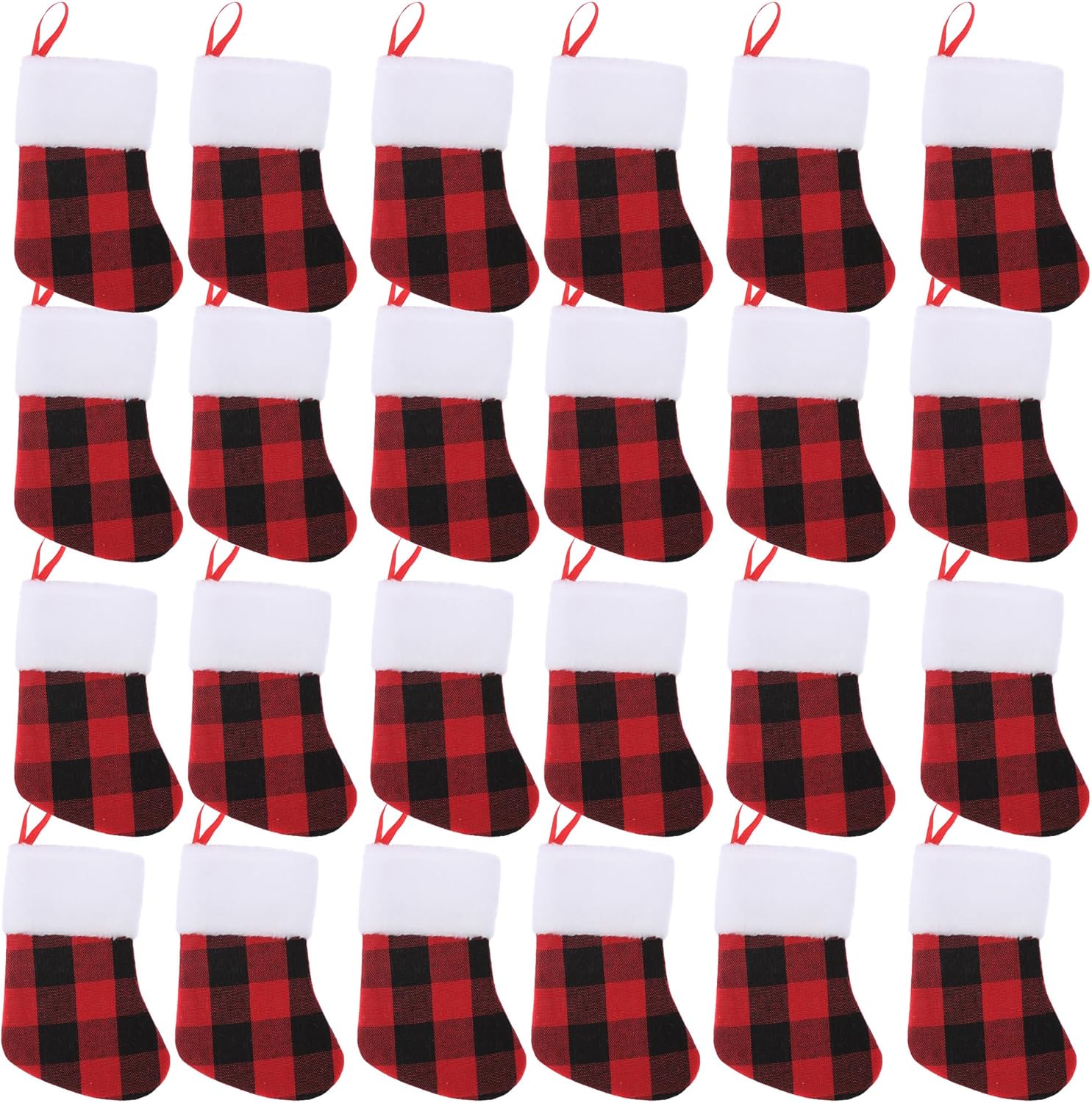 Stockings & Holders - Mini Christmas Stockings 7 inch 24pcs, Buffalo Plaid Christmas Stockings, Christmas Hamging Ornaments.
