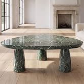 Hyfirm Triangle Marble Style Coffee Table, Green Irregular Center Table | Indoor Outdoor Use, 41.3" Modern Cloud Center Desk with Rounded Edges, Low-Profile Accent Patio Furniture, Organic Shaped