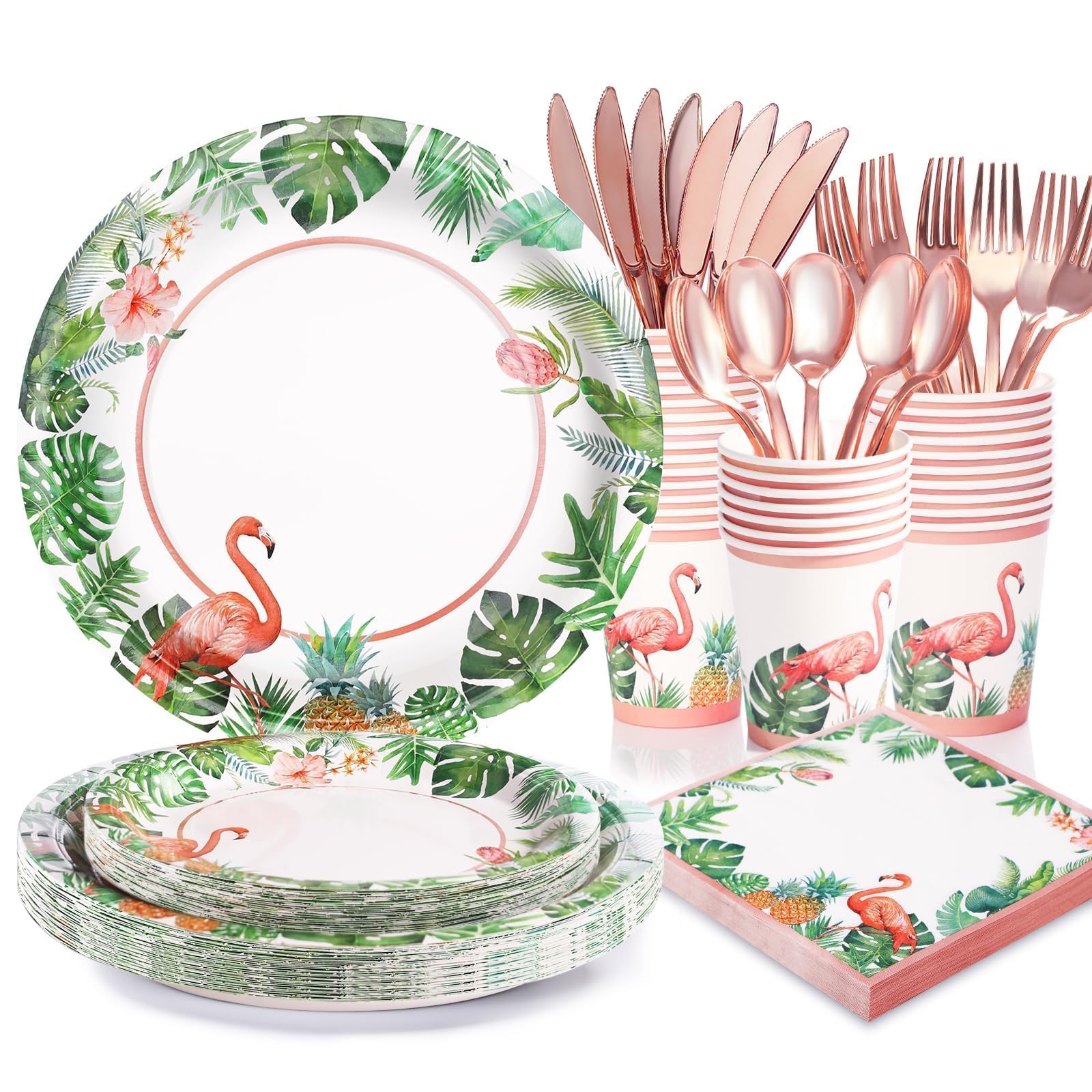 Photo 1 of 175Pcs Hawaiian Luau Party Decoration, Luau Plates and Napkins Party Supplies, Flamingo Disposable Paper Plates, Tropical Plates for Beach Theme Decoration, Serves 24 Guests