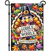 Happy Thanksgiving Turkey Garden Flag 12 x 18 inch Double Sided Outside decorations,Fall Harvest Pumpkin Small Garden Flags For Outdoor Yard Lawn