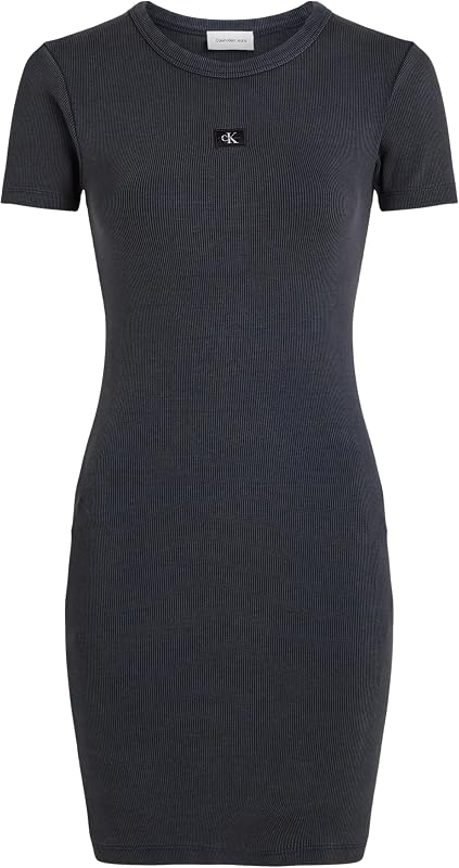 Robe Moulante Femme Washed Woven Label Rib Courte, Gris (Washed Black), M — photo 5 sur 6