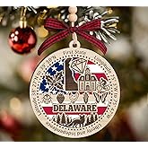 BurkeDesign Delaware State Wooden Ornament - States Christmas Ornaments - De State - Moving to Delaware Gift - First Christmas to De - 2 Layer Ornament Wooden 4Inch
