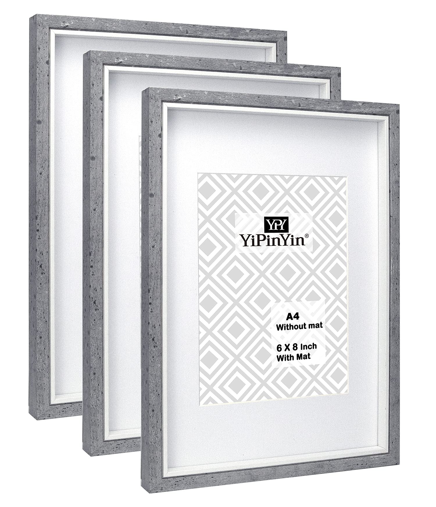 A4 Cement Grey & White Two Tone Picture Frame with Mount for 8 x 6'' frame 3Packs, Wooden Boxed A4 Gallery Frames with Acrylic Front for Tabletop or Wallmounted