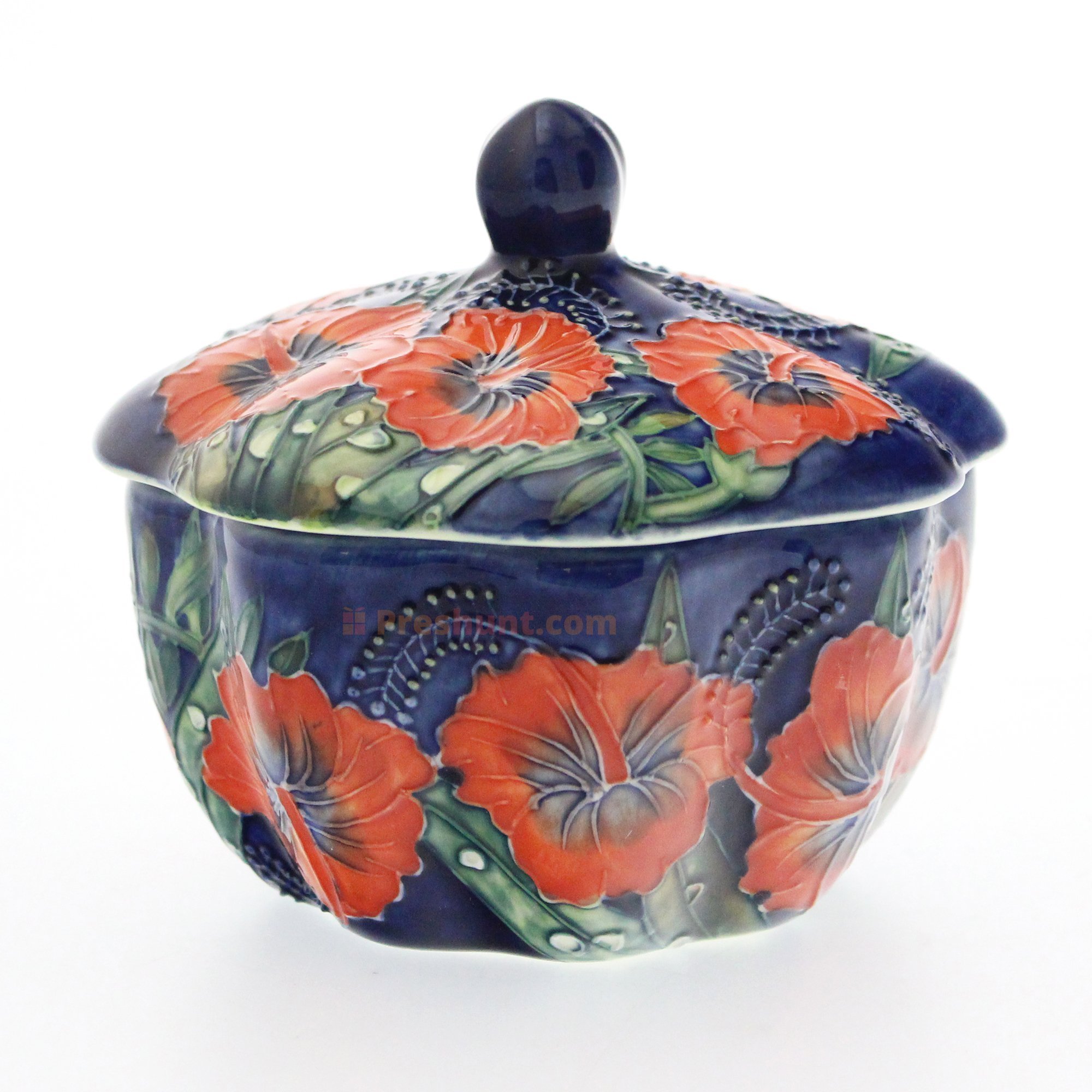 Old Tupton Ware Hibiscus - Round Clam-shaped trinket box, 5 inch diameter