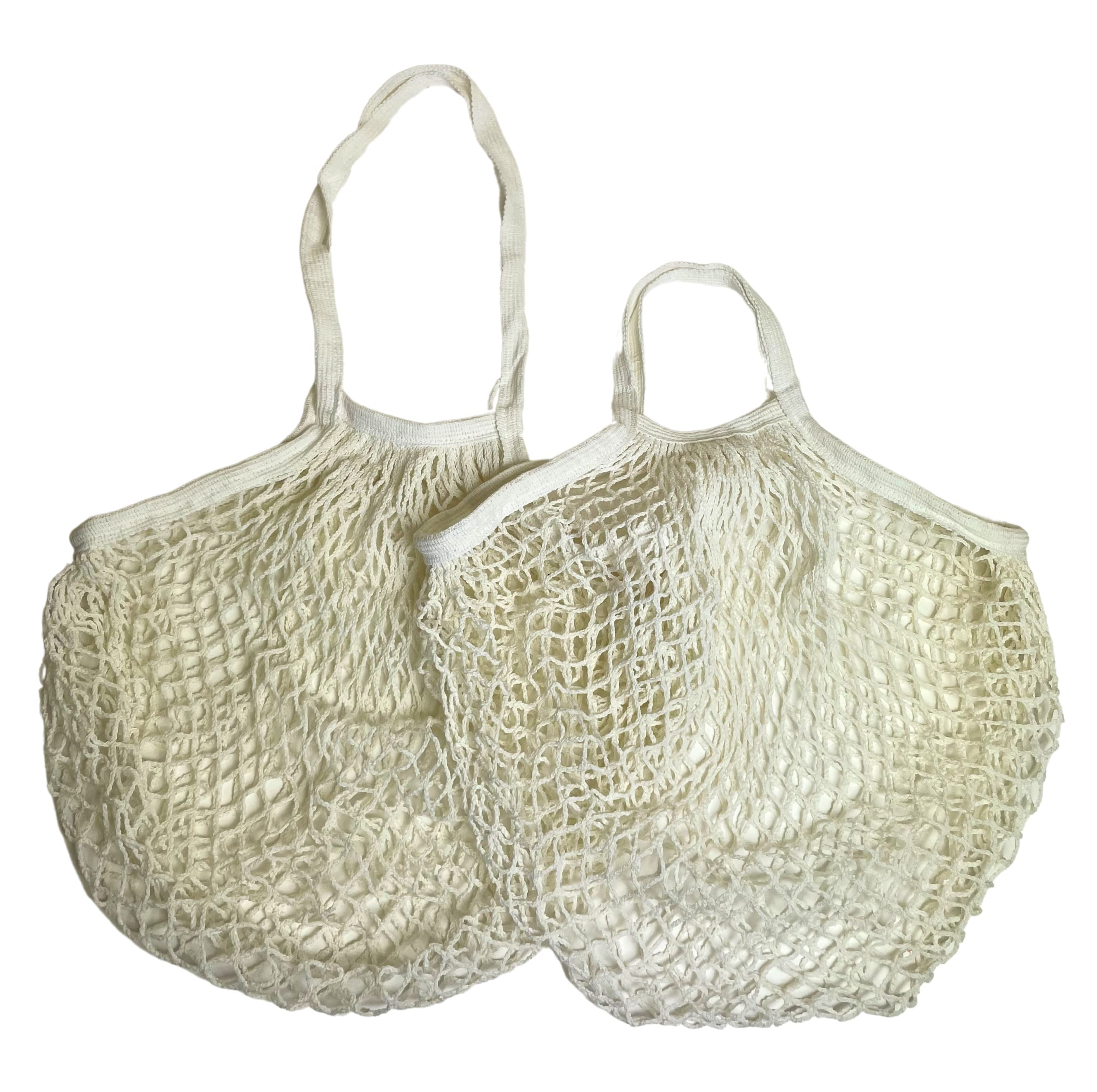 Modo Reusable (2 Pack) String Cotton Net Shopping Bags 1 Short & 1 Long Handle Bag Multipurpose Toys Storage (Off White) — image 1