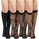 Geyoga 4 Pairs Women's Fishnet Knee Stockings Hollow out Women's Calf Socks