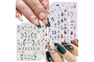 STZPRONAIL Glitter Christmas Nail Art Stickers 12 Sheets Sparkles Winter Nail Decals 3D Self Adhesive Nail Supplies DIY Santa Claus Gingerbread Man Snowflake Xmas Manicure Decoration DIY Supplies for Women Girl