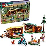 LEGO Friends Adventure Camp Cozy Cabins Camping Toy, Kids’ Nature Playset, Pretend Play Toy with 3 Mini Doll Characters and a