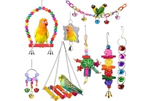 ESRISE 8 Pcs Parakeet Cockatiel Bird Toys, Parrots Cage Accessories Swing Wooden Perch Chewing Toy for Budgerigar, Conures, Love Birds, Finches, Budgies
