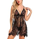 Avidlove Sexy Lingerie for Women Open Front Lace Babydoll Dress V Neck Chemise Negligee Honeymoon