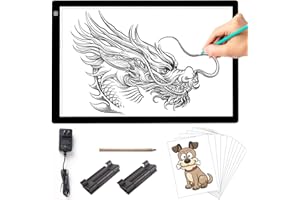 TOHETO A2 Artist Tracing Light Pad with 2 Clips, 12V2A Adapter Power Stepless Dimmable Brightness Large Artcraft Light Box Copy Board for Diamond Painting Weeding Vinyl Tattoo Drawing (23.7''x15.8'')