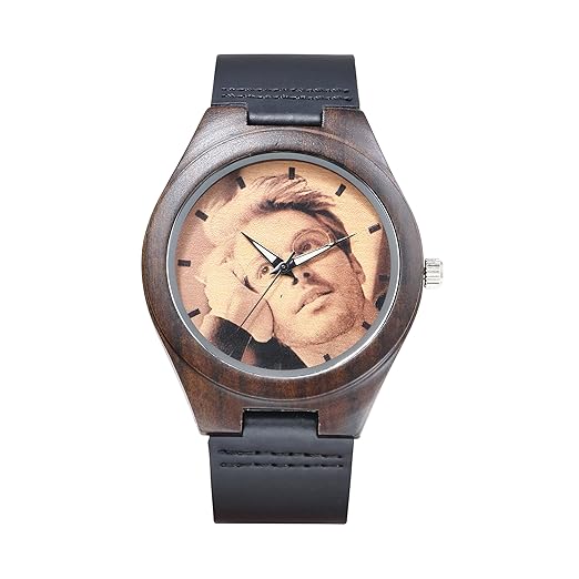 KENON schwarz Custom Echt Leder Sport Holz Armbanduhr Personalisierte Quarz Damen und Herren Armbanduhr