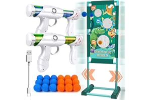 Kaufam Gun Toy Gift for Boys Age of 4 5 6 7 8 9 10 10+ Years Old Kids Girls for Birthday with Moving Shooting Target 2 Blaster Gun and 18 Foam Balls Compatible with Nerf Guns (Dinosaur)