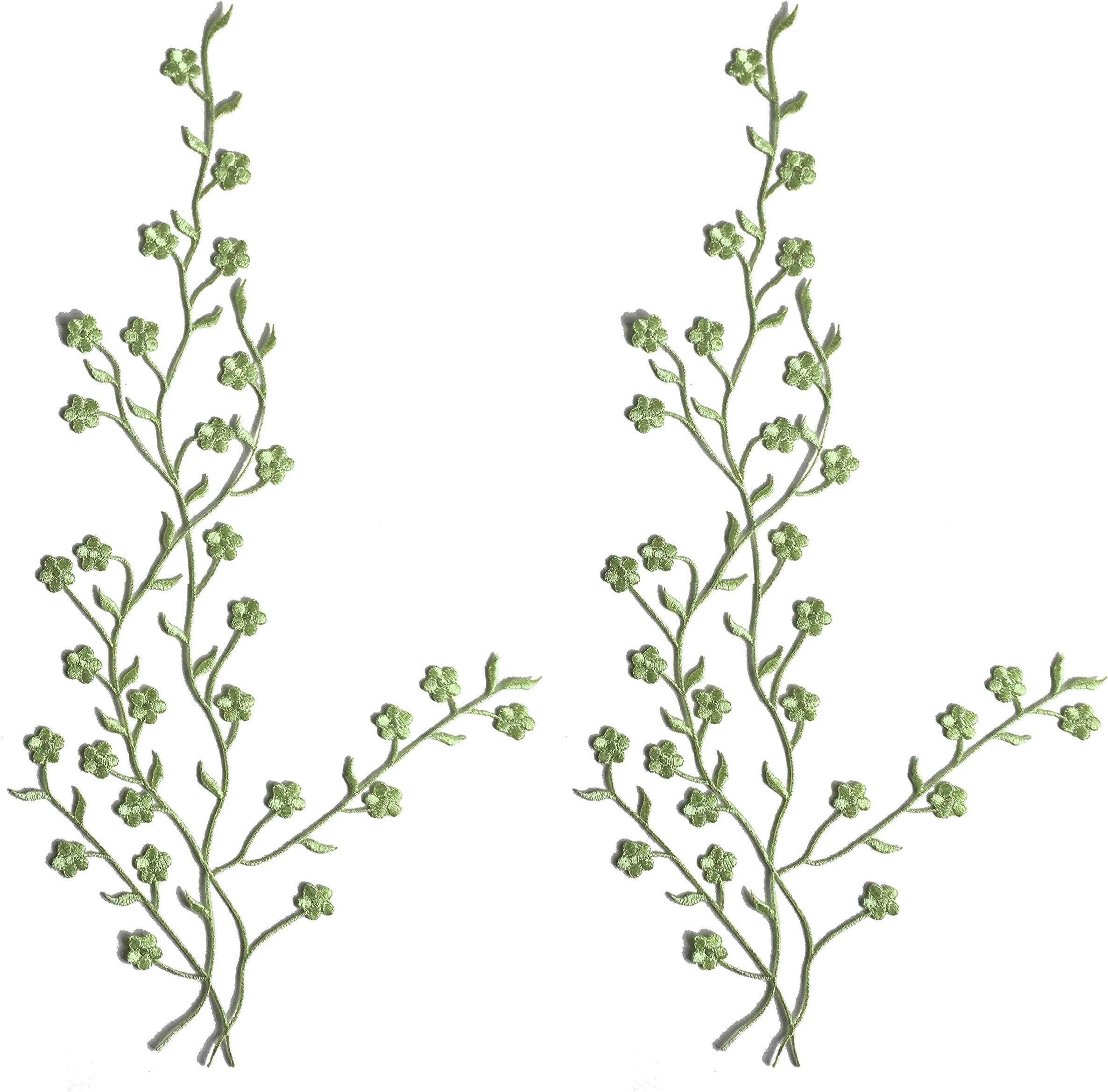 TWO Big Flower Leaf Vines Embroidery Applique Patch, Plum Blossom Flower Patch, Iron on Applique, Flower Applique Patch (Light Green)