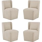 KISLOT Upholstered Dining Chairs Set of 4 with Casters, Wingback Modern Side Armless Deskchair with Rollers for Diningroom Bedroom Livingroom Reading Room, Sand Fabric