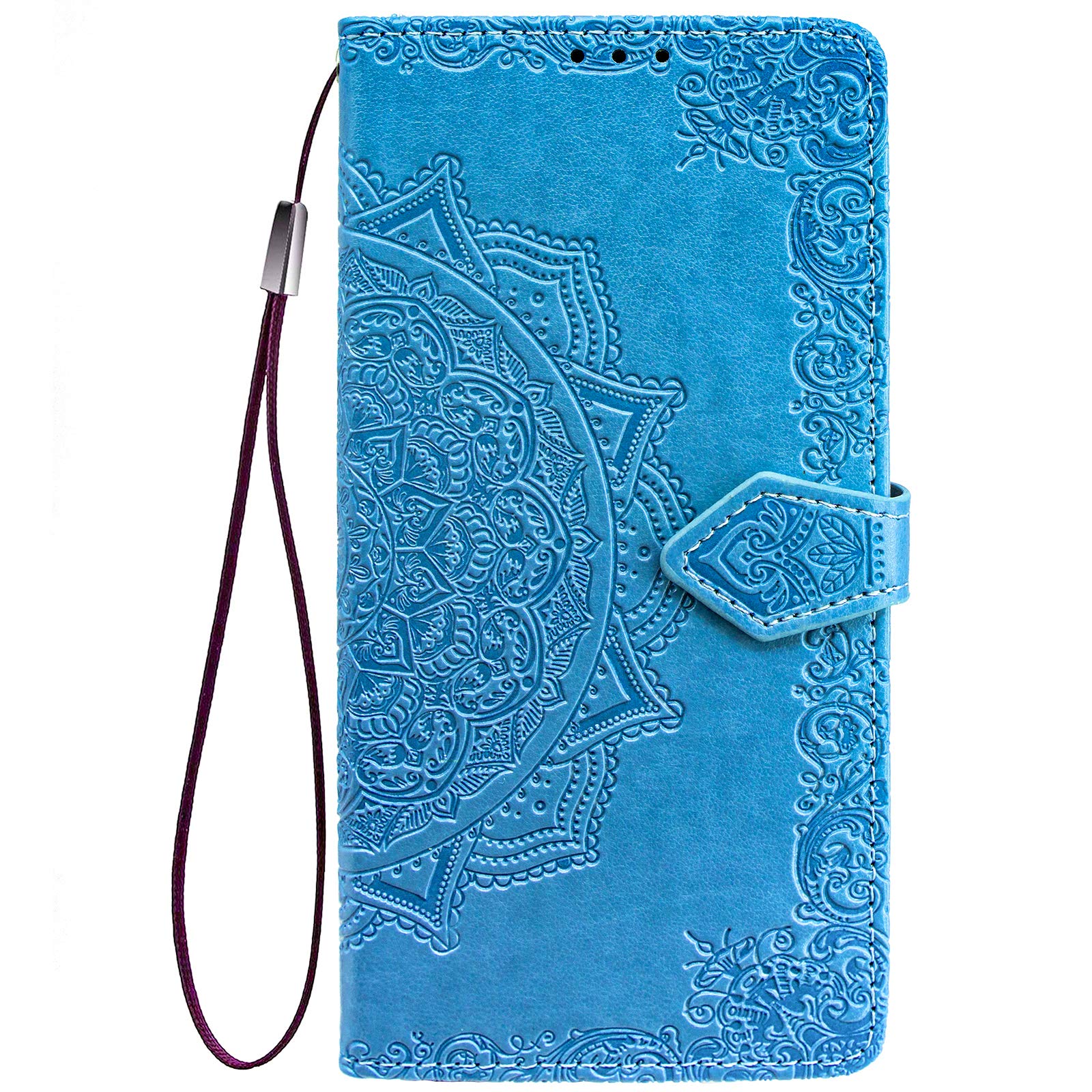 COMAKU Mandala Honor X7b Folio Case, Premium PU Leather Cover with Card & Cash Slots - Blue