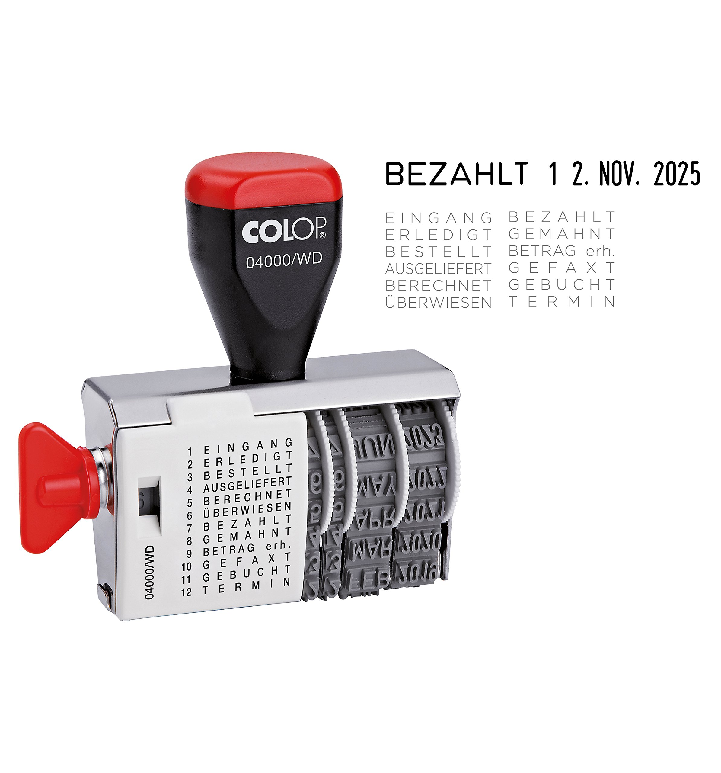 COLOP 04000/WD Ribbon Stamp - 4 mm Date, 12 Texts, 6 x 5 x 2 cm