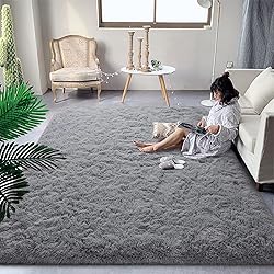 DweIke Fluffy Grey Rugs for Bedroom Living