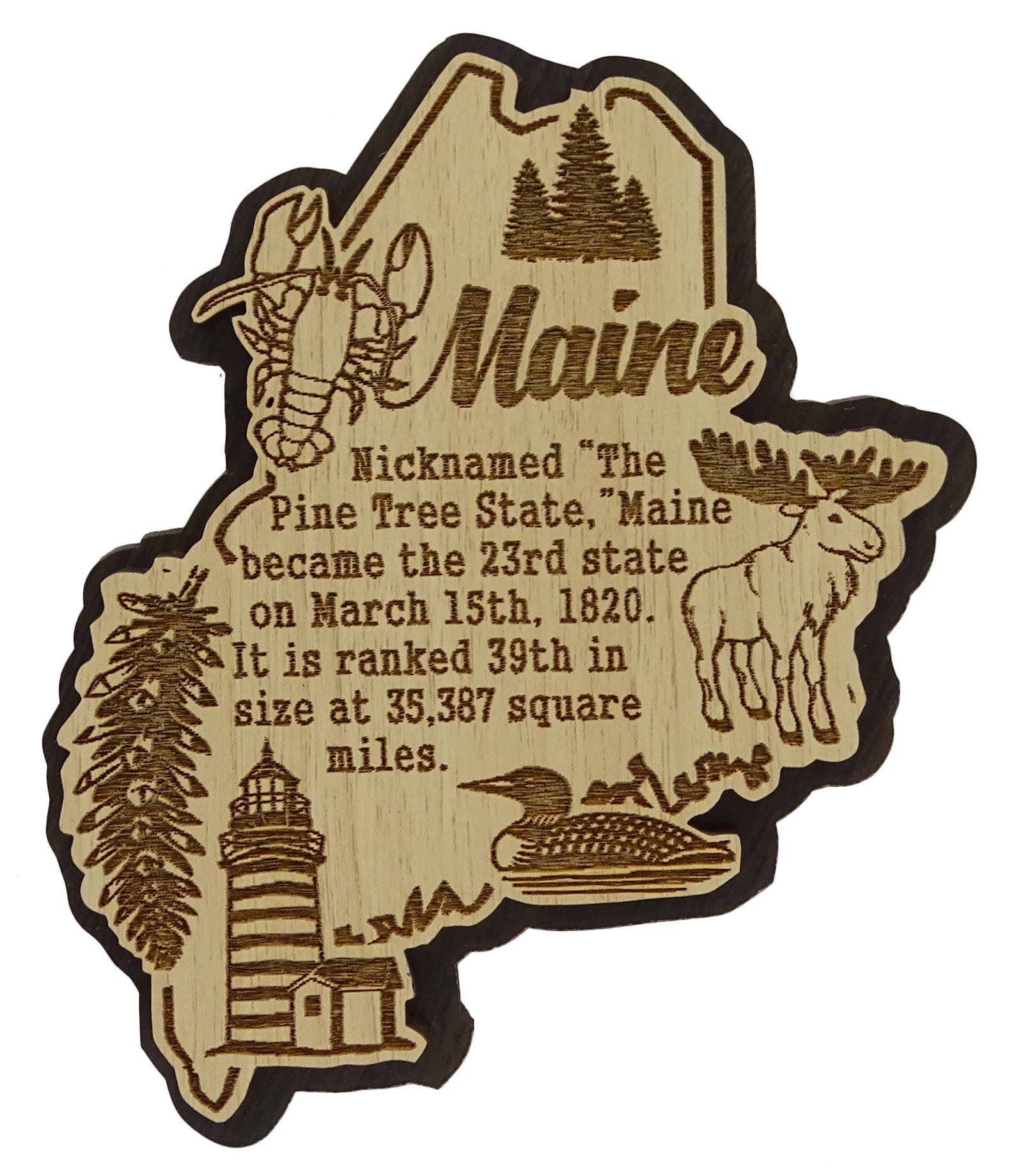 Printtoo USA Maine State Map Wooden Magnet Souvenir Fridge Magnet Gift