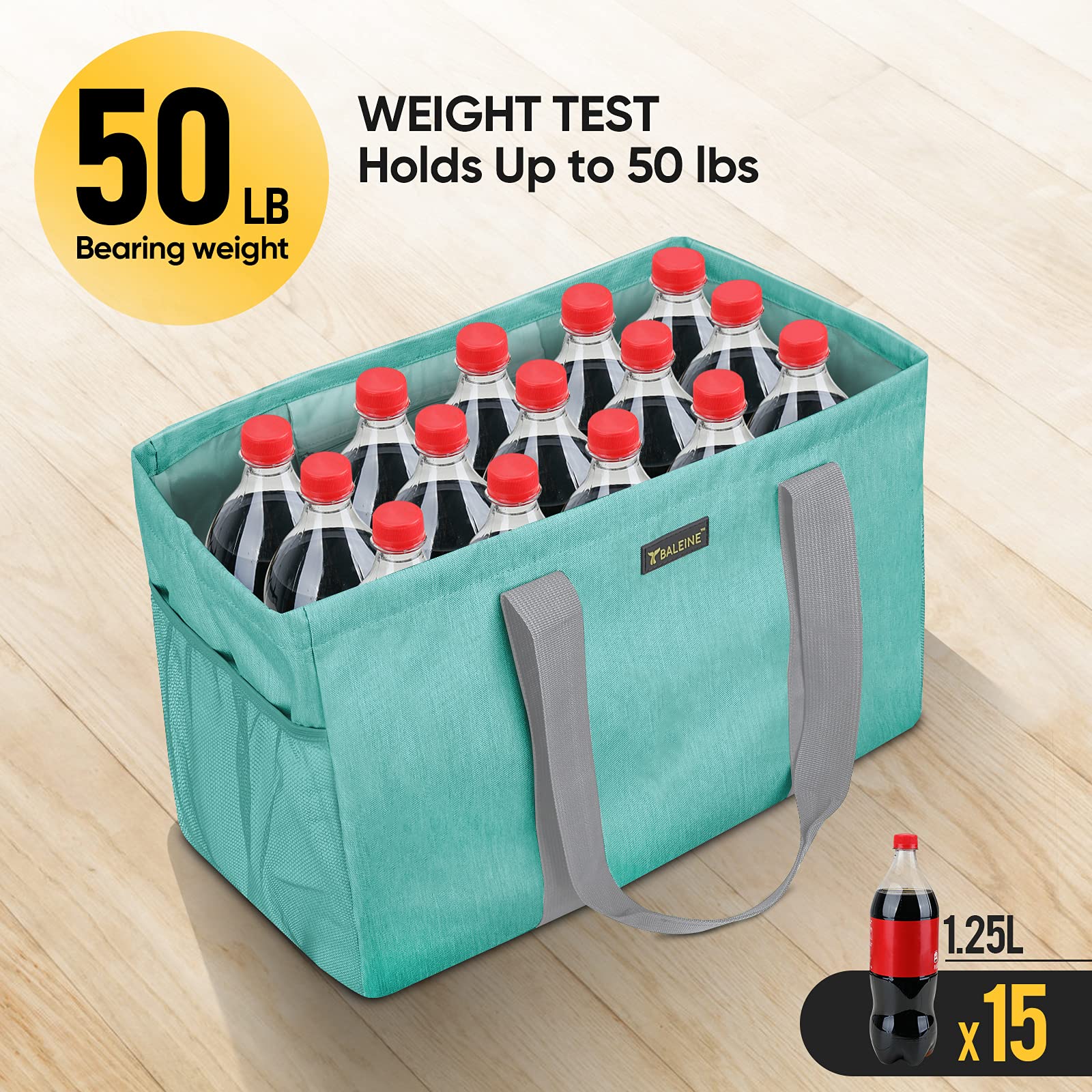 BALEINE BALEINE Soft 9 Gallon Extra Large Utility Tote, Foldable Reusable Storage Bag (Sea Green)