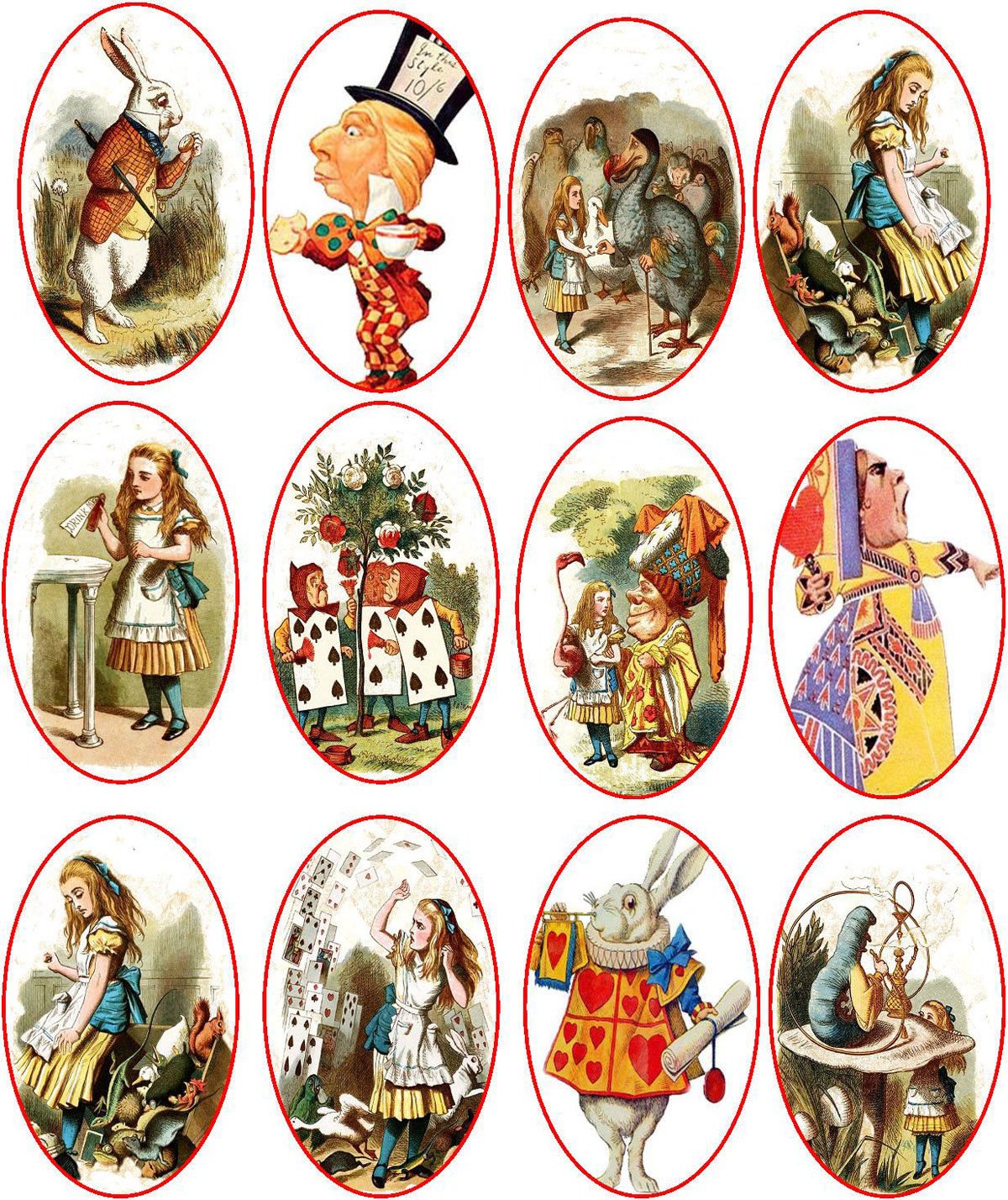 Alice in Wonderland vintage inspired oval large laminated