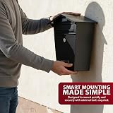 ZENO Post Box Wall Mounted Waterproof Large Outdoor Mailbox Lockable Black view 7