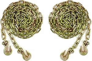 Towmavin Transport Chain 5/16 Inch×10 Foot G70 Chain with 5/16" Clevis Hooks is Specifically Designed for Cargo Securement Foot Load Chain-2Pack